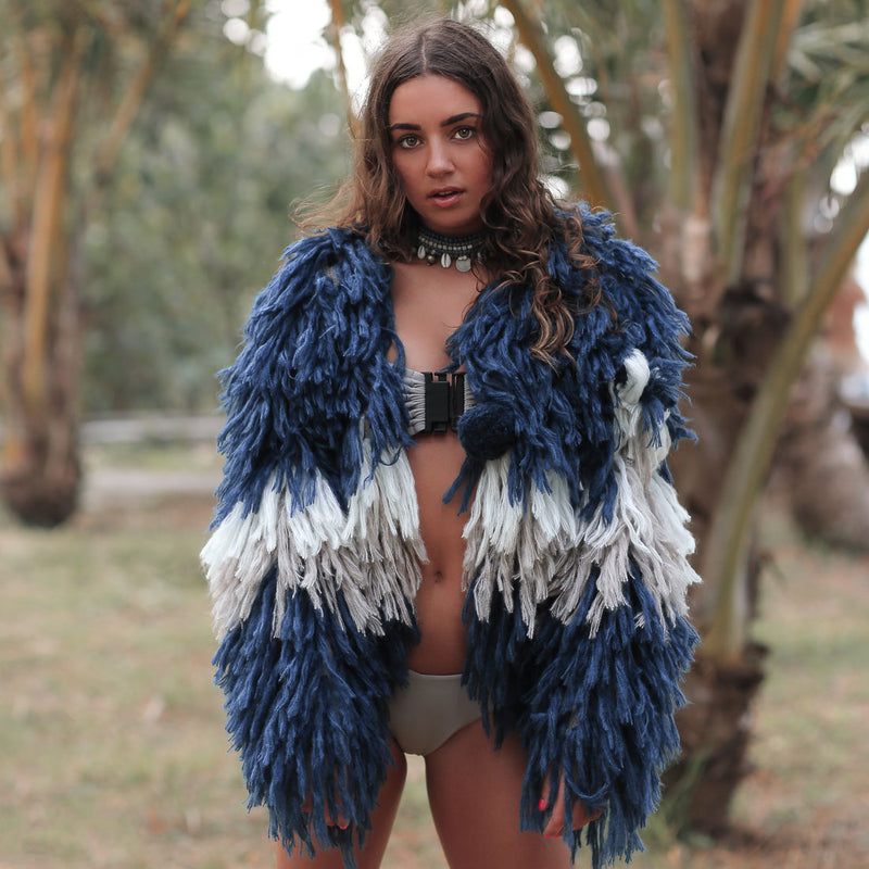 Denim Blue Plush Shag Jacket